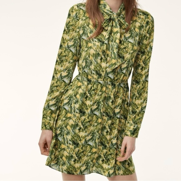 Sunday Best Aritzia Veronica Dress, Yellow, Green Leaf Print size XXS - Picture 1 of 16